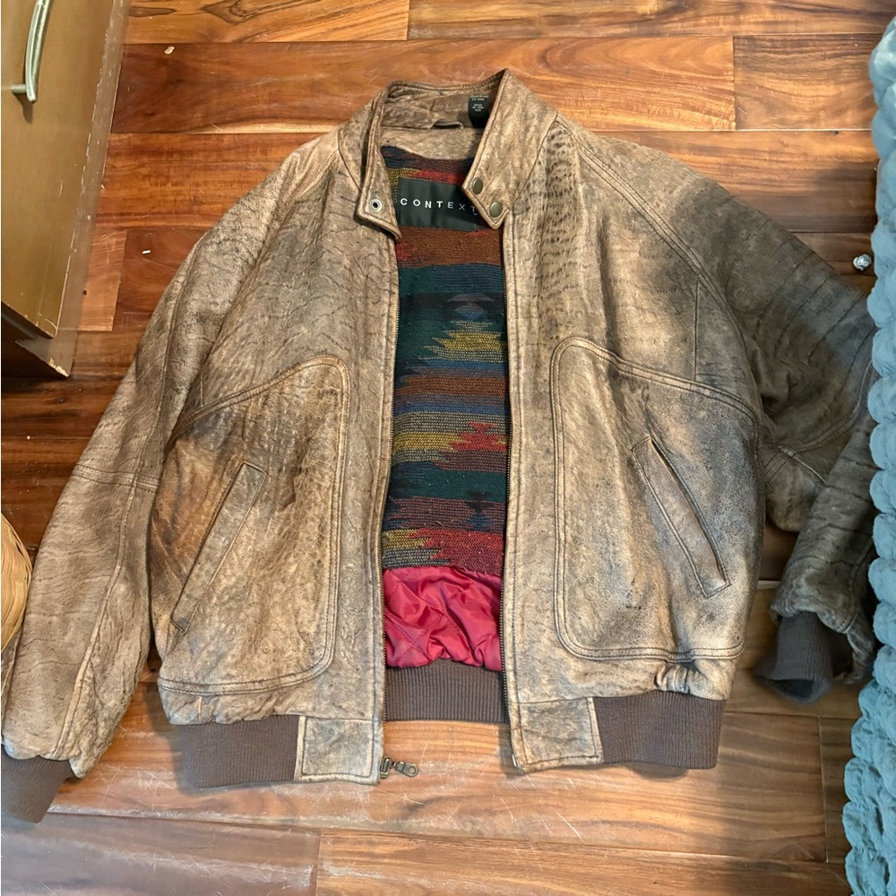 Context Distressed Leather Jacket Men’s M‎ Brown Vintage Style Southwest Lined